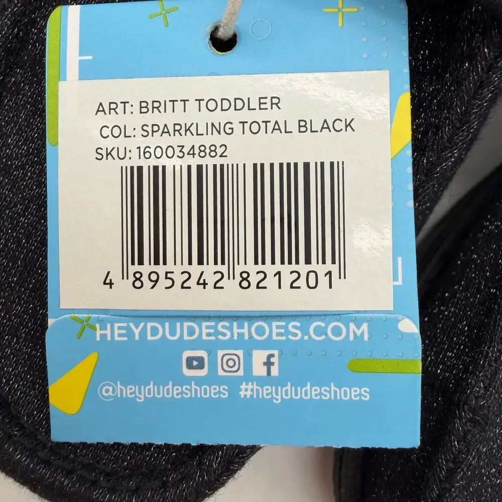 Hey Dude Britt Sparkling Total Black Glitter Cozy FauxFur Casual Shoes Toddler 9